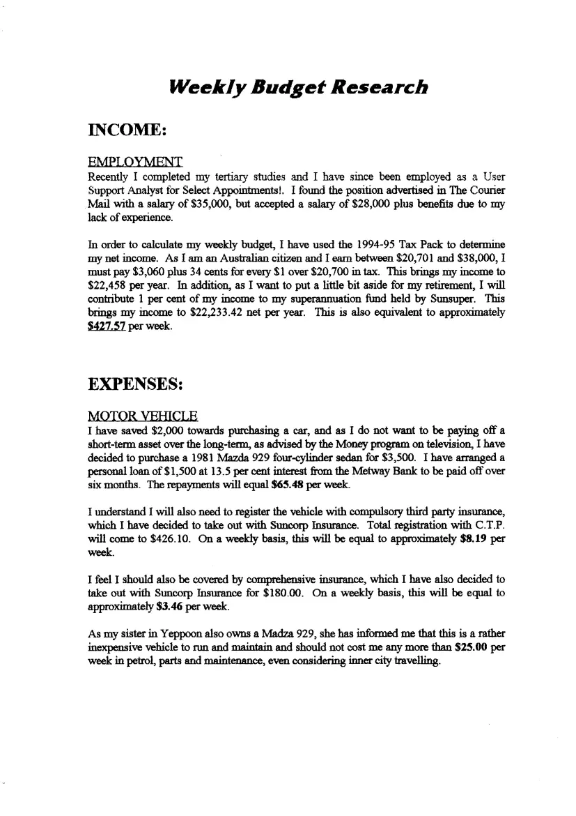 Budgeting Assignment