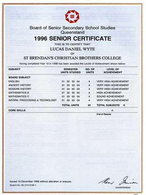 1996 Senior Certificate